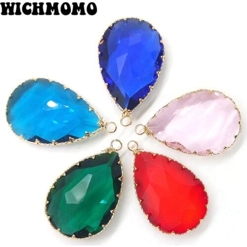 New 1pieces 40*26MM Crystal Big Green Pink Water Heart-shaped Charms Framed Faceted Bezel Pendant for DIY Necklace Accessories