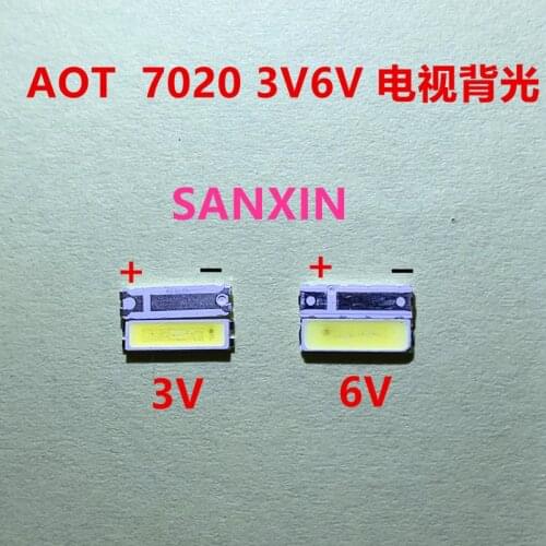 100PCS AOT LED 7020 LED backlit TV high power 1W 3V 6V 55LM cool white for LED LCD TV backlight application with Zener