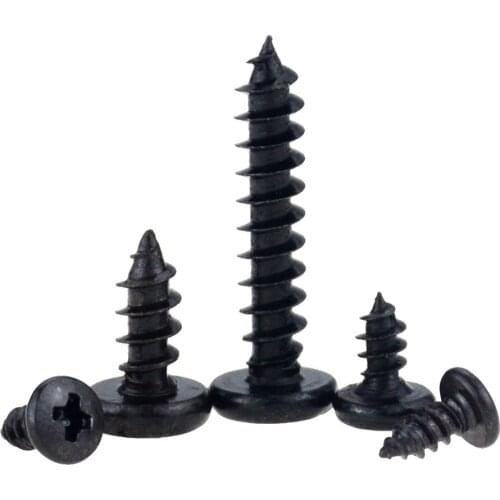 20PCS M3*6 8 10 12 14 16 18 Small Black Carbon Steel Cross Phillips Pan Round Head Self Tapping Screw M3x6 M3x10 M3x18