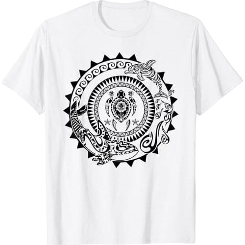 2021 Polynesian Fashion Tattoo 100% Cotton Casual Maori Art Sun Sea Turtle Island Hawaiian White Shirt Men Summer