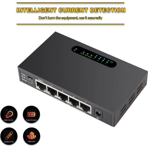 5 Port 48V POE Ethernet Switch 10/100Mbps VLAN IEEE 802.3 af/at Full/Half Duplex Network Switch for POE camera Wireless AP CCTV