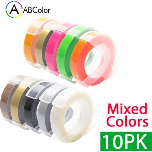 A ABCOLOR 10Pcs 3D Embossing Tapes 9mm Black for Dymo 3D Plastic Embossing Label For Dymo 1610 Motex E101 202 Manual Label Maker