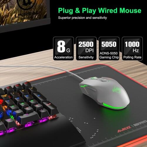 AJ52 RGB Backlit Wired Gaming Mouse Adjustable 4800 DPI Programmable 7 Buttons Mouse Plug & Play For Desktop Computer