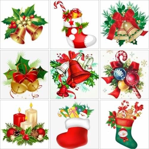 Huacan Diamond Embroidery Christmas Bell Diamond Painting Mosaic Christmas Socks Cross Stitch Home Decor Crystal Gift