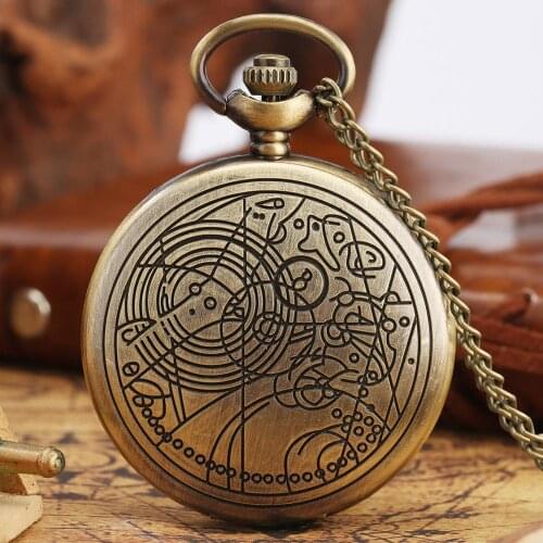 Antique Bronze Quartz Pocket Watch Necklace Quartz Pendant Watches Necklace for Men Creative Clock Jewelry Accessory Gifts