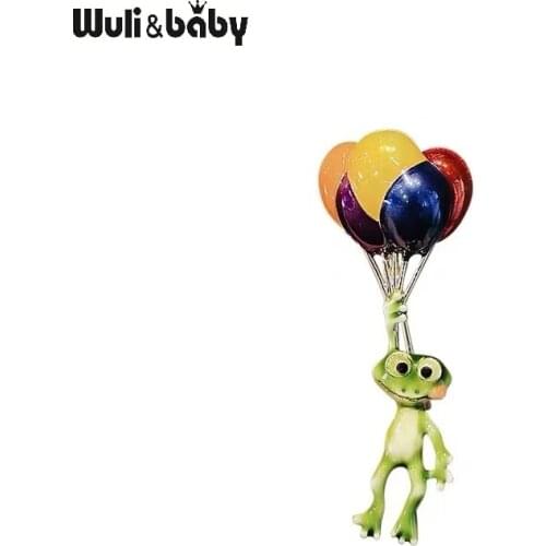 Wuli&baby Taking Balloons Flying Frog Brooches Women Men Cute Enamel Animal Suits Shirt Office Casual Brooch Pins Gifts