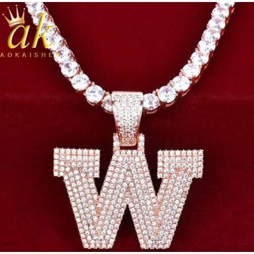 Initial Letter Jewelry Necklace Copper Full Cubic Zircon Rose Gold Color Hip Hop Rock Street Charms Pendant A-Z