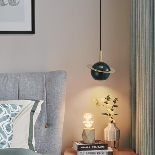 Home Led Decorative Pendant Light Iron White Green Marble Lighting Decoration Pendant Chandelier