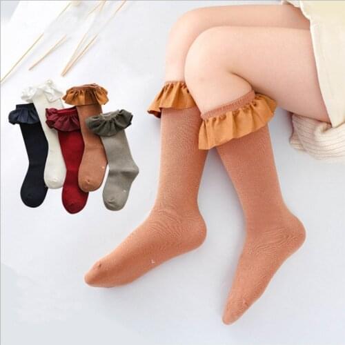 Childrens knee high Girls socks for kids with Lace Stuff Ruffle Socks Kid Princess Girls Baby Leg Warmers Cotton