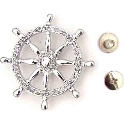 Hot crystals metal ship wheel charm ladys fashion boots shoe button bag button belt button DIY accessories with screw rivets