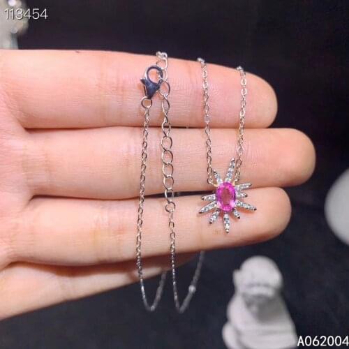 KJJEAXCMY Fine Jewelry 925 Sterling Silver inlaid Natural pink sapphire Female new Pendant Necklace classic Support test
