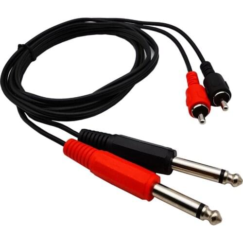 2pcs 1.5m Dual 6.35mm TS To 2rca Cable, 6.35mm Dual 1/4 Inch TS Mono Male To 2 RCA Male TSR RCA Audio Convertor Adapter Cable