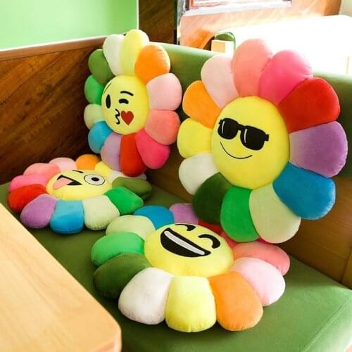 Creativity Cartoon Colorful Sun Flower Plush Toys Petal Love Glasses Laughing Cute Emoticons Chair Cushion Childrens Gifts