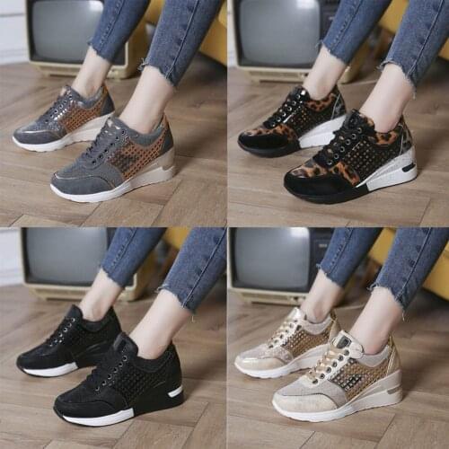 Womens Spring And Summer Walking Shoes Lace-Up Casual Platform Wedge Heel Sequined Single Shoes Sneakers кроссовки женские