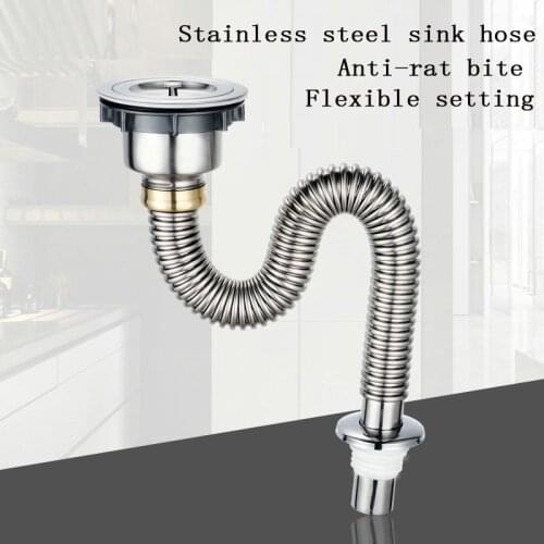 Kitchen stainless steel sink drain pipe anti-rust, single sink sink drain pipe with overflow pipe, bathroom sewer accessories