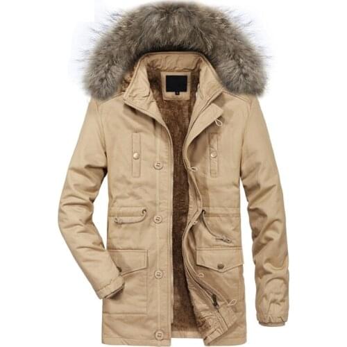 Winter Cotton Padded Jackets Men Big Fur Hooded Warm Wadded Fleece Overcoat Fashion Male Thickening Parkas Outerwear Man AU-131