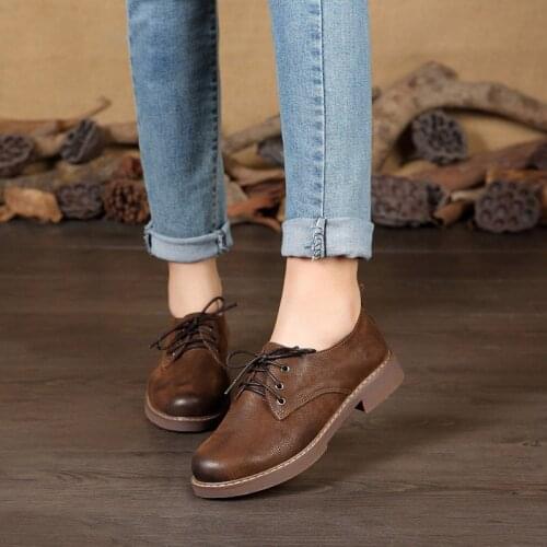 Spring Non-slip Flat Shoes Genuine Leather Flats Casual Slip On Loafers Women Shoes Comfortable Vintage Style Women Footwear