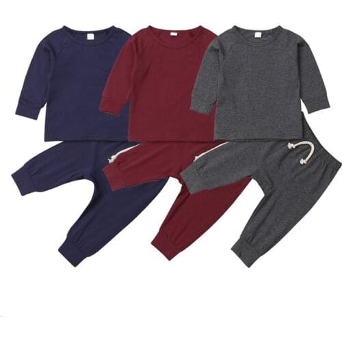 Cute Newborn Baby Boy Girl Clothes Solid Color Long Sleeve Sleepwear Nightwear Pajamas 2Pcs Set Clothes