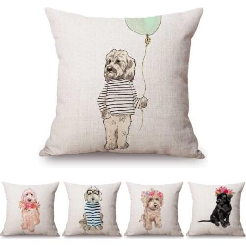 Cute Hand Sketches Flower Crown Dog Kids' Gift Pillow Cover Cotton Linen Sofa Lovely Cushion Cover Cojines Decorativos para Sofa