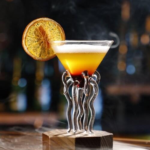 Octopus Cocktail Glass Set of 4,Transparent Martini Glass Creative Jellyfish Glass Cup Juice Glass Great for Whiskey/Margarita