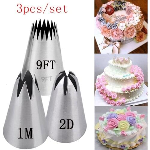 3pcs DIY Cream Cake Icing Piping Nozzles Pastry Tips 2D Rose Flower Pastry Nozzles Opening Star Cake Decorating Tools 1M 9FT