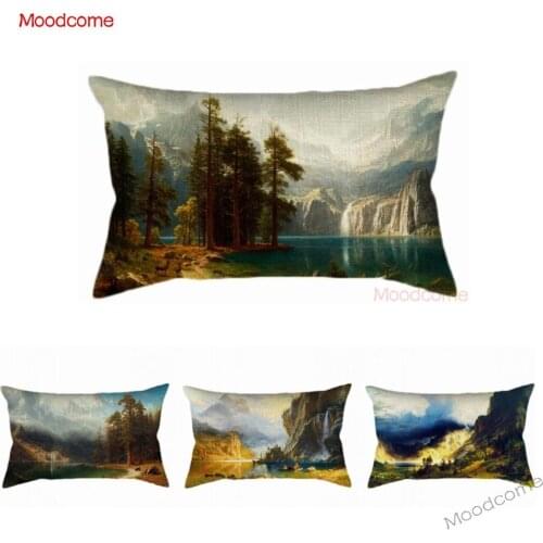 Albert Bierstadt US Landscape Oil Painting White House Decoration Art Sofa Lumbar Pillow Case Rectangle Waist Car Cushion Cover