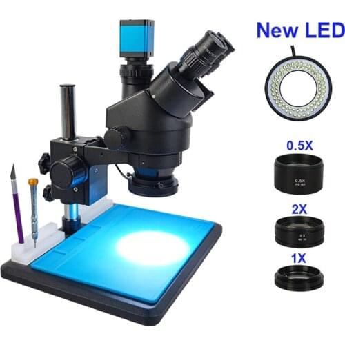 38MP New LED Light 3.5-90X HDMI USB Video Camera Trinocular Stereo Zoom Microscope Barlow Lens Phone PCB Soldering Repair Lab