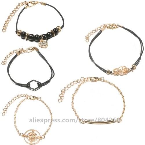 Latest Design Women Fashion Jewelry Compass Totem Black Hexagonal Inlaid Beaded Bracelet Designs