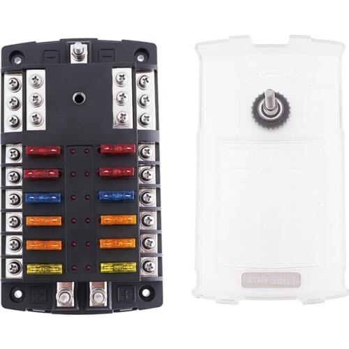 New 6 Way 12 Way Blade Fuse Box Fuse Holder Plastic Cover 2 Input Block With LED Warning Indicator For Car RV Truck Marine Boat