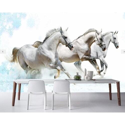 Papel de parede Horses Three Run White Animals photo Running wallpaper,restaurant living room bar TV sofa wall kitchen 3d mural