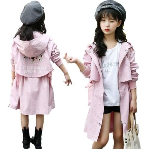Girls Autumn Hooded Jacket Children Embroidery Bee Warm Jackets Street Style Cotton Waist Windbreaker For 4 6 8 10 12 14 16 Y