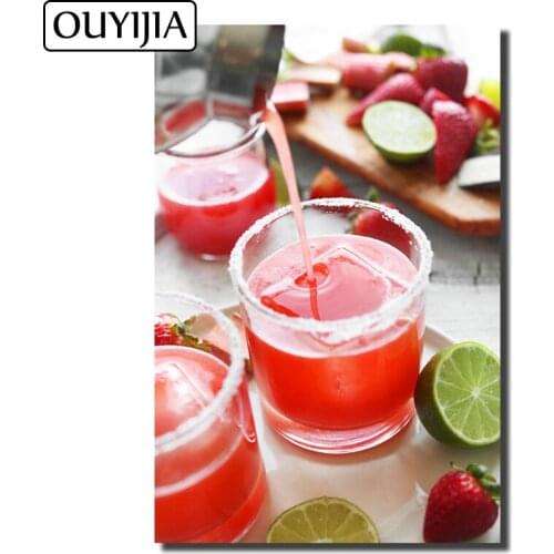 OUYIJIA 5D DIY Cocktail Diamond Mosaic Red Wine Decorative Diamond Painting Embroidery Rhinestone Goblet Decoration Fruit Juice