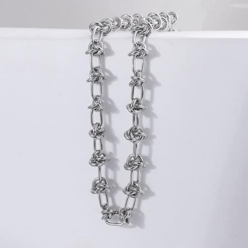 Flashbuy Punk Knotted Chain Choker Necklaces Men Women Hip hop Silver Color Twisted Chain Necklace 2021 Fashion Jewelry