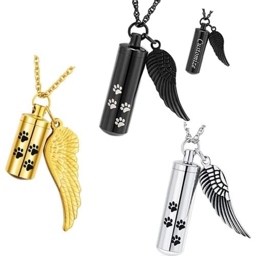 Custom Stainless Steel Pet Cat Dog Paw Container Urn Necklace Memorial Pendant Ash Keepsake Cremation Jewelry