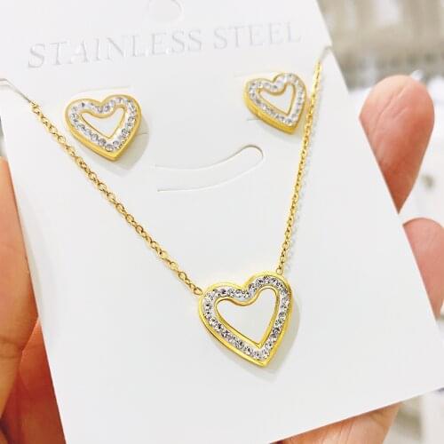 White Shell Heart Pendant Necklaces For Girls Rose Gold Titanium Stainless Steel Set Choker Necklace Jewelry