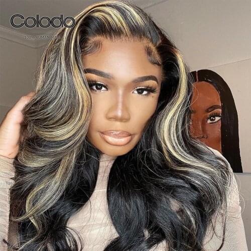 COLODO Piano Color Blonde Highlight Wig Pre Plucked 13x4 Lace Front Human Hair Wigs Remy Hair Glueless Lace Front Wig for Women