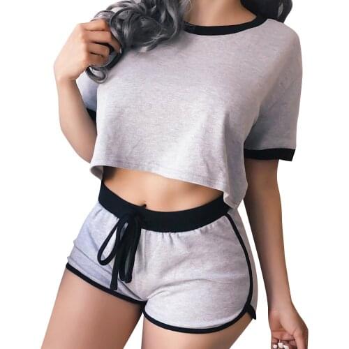 2020 Women Short Sleeve Round Collar Tops With Shorts Pajamas Set Comfortable Casual Sleepwear Home Suit Pijama Feminino