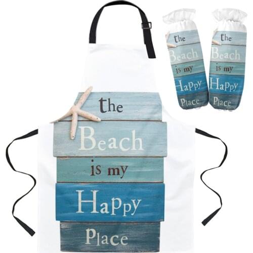 Starfish Wood Beach Women Apron Brief Adult Kids Apron Cuff Oven Mitts Kitchen Baking Cooking Accessories Bib Aprons
