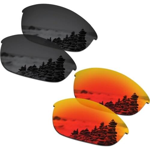 SmartVLT 2 Pairs Polarized Sunglasses Replacement Lenses for Oakley Half Jacket Stealth Black and Fire Red