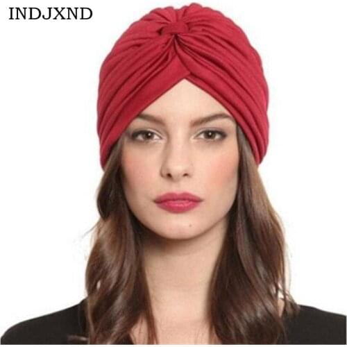 Unisex India Caps Women Turban Hat Skullies Beanies Girls' Knitted Caps Men Hearing Protectors Hats Shower Cap Winter Solid M062