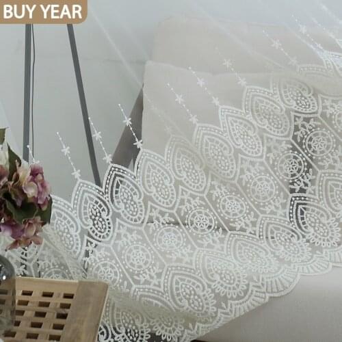 Embroidery Curtains for Living Room Bedroom ModernTulle Bright Silk Gauze White Tulle European Finished Product Customization