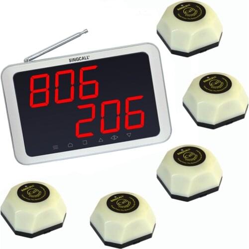 SINGCALL Wireless Call Bell System for a Restaurant ,or Bar of 5 Table Calling Buttons and 1 Receiver APE1200