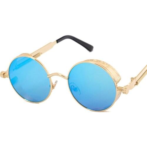 Gothic Steampunk Women Men Sunglasses Vintage Round Coating Reflective Sun glasses Retro Gafas Masculino de Sol feminino