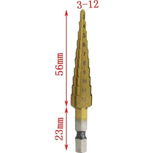 1pcs HSS Steel Titanium Step Drill Bits Step Cone Cutting Tools Steel Woodworking Wood Metal Drilling 3-12mm