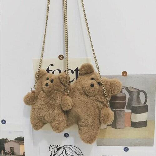 Women Handbag New Bear Plush Cartoon Cute Fashion Hairy Child Girls Chain Shoulder Crossbody Bag Trend Messenger Bag