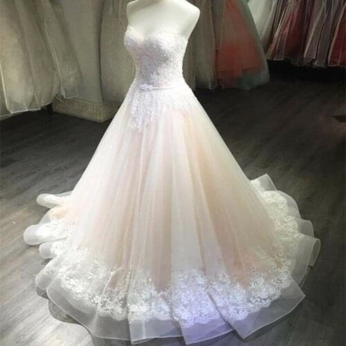 Light Pink Retro Elegant Wedding Dress Sexy Tube Top White Lace Applique Dress Exquisite Bridal Wedding Dresses Custom Size