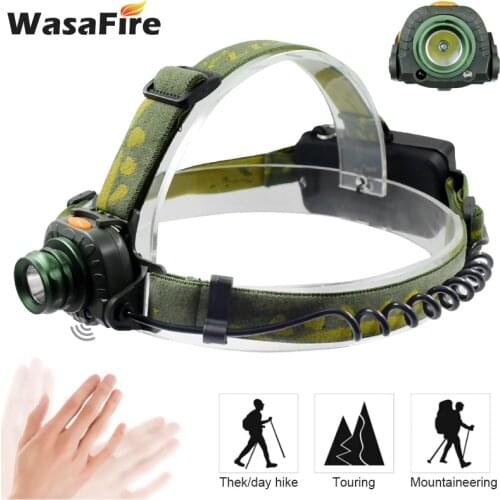IR Infrared Sensor Headlight Rechargeable LED Headlamp Frontal Flashlight 3 Modes 2000LM XPE-R3 Head Light Lamp Torch 18650/ AAA