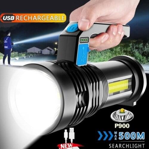 LED Flashlights Work Lamp 4 Modes Waterproof Flashlight Portable Hand Light T6 USB Work Light Torch With Side Lights Searchlight