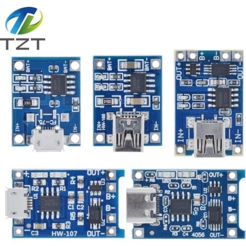 Type-c/Micro/Mini USB 5V 1A 18650 TP4056 Lithium Battery Charger Module Charging Board With Protection Dual Functions 1A Li-ion