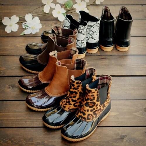 Women Ankle Rain Boots For Woman Girls Fashion Leopard Round Toe PU Boots Female Slip On Shoes Ladies New Autumn 2021